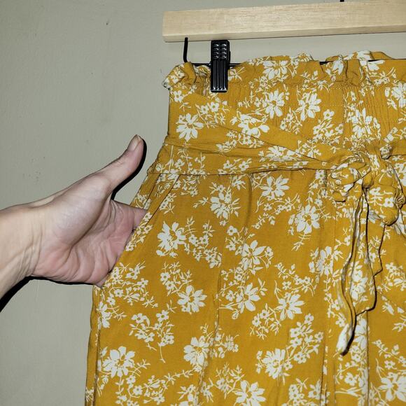 New Abercrombie & Fitch Women Flowers Floral Yellow Mustard Wide Leg Pants S - Picture 5 of 7
